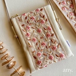 【受注制作🪡】インド刺繍リボンスマホポシェット✨ salmonpink𓆸 スマホショルダー お散歩ショルダー サコッシュ