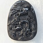 オブシディアン　鳳凰&龍彫刻ペンダントトップ