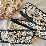 30cm/50cm  インド刺繍リボン  シルク  草花柄  ブラック