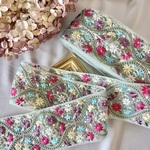 30cm/50cm  インド刺繍リボン  チュール  モロッコ風花柄  ライトグリーン