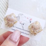 [YouTube作成品]天然石風スクエア粒々ピアス／イヤリング  