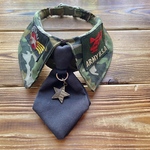 犬・猫の首輪　28～31　cocoちゃんネクタイチョーカーNEW　カモフラージュ柄・グリーン系×チャコールグレー・ミリタリー・星条旗