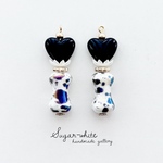 🦴🖤ＩLOVE Dalmatian ✵ ダルメシアン柄ボーンとハートの耳飾り　ピアス・ イヤリング  オーロラ　牛 ？