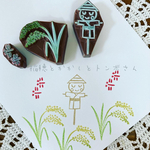 ☆ryomamaはんこ☆受注作製　持ち手なし　秋はんこ　稲穂とトンボとかかし