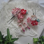 つまみ細工　髪飾り　浴衣　七五三　ピンク　Uぴん　正絹