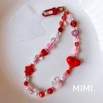 スマホハンドストラップ❤️ビーズストラップ🐰スマホストラップ ♡ビーズキーホルダー🔴RED☺︎スマホ用タグ付☺︎/ MIMI.
