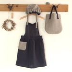 キッズ・ギャザーエプロンセット「 black × charcoal」