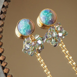 七宝焼 黄昏花火ピアス ~Green×Sax blue~