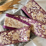 30cm/50cm  インド刺繍リボン  シルク  花柄  ボルドー  #ws22