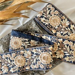 30cm/50cm  インド刺繍リボン  シルク  花柄  ネイビー  #ws22