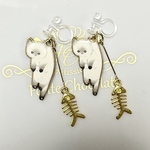 【訳有り】つままれにゃんこ(白) ノンホール ピアス イヤリング
