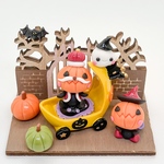 一点のみ☆お月様カートに乗ったかぼちゃの王様　ハロウィン　ミニチュア　樹脂粘土　粘土細工　季節飾り　