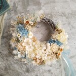 【summer SALE】Jolie botanique＜いつかの思い出＞＊ハーフリース＊フラワーリース＊サマーリース＊三日月リース＊夏＊紫陽花＊プリザーブドフラワー＊結婚祝い＊海＊空