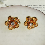 アンティークボタン　イヤリング　オレンジフラワー