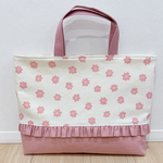 お花　レッスンバッグ　アイボリー　ピンク