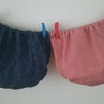２枚セット    コットンギンガムチェックred  &  Ｗガーゼデニムblue  アメリカンカントリースタイル   おしりフリフリ💕   ブルマ   70～80 ✌長く使える🎵✌ 男女兼用  