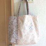 私のお出かけトートバッグ☆花柄＆レース生地・ラベンダー5180①・サブバッグ・エコバッグ