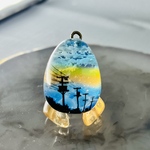夕焼情景の卵型レジンネックレス チャーム キーホルダー 空玉レジン 雲レジン