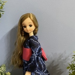 巾着付き！　やっぱり藍色💙な浴衣とピンク🩷帯のセット　リカちゃんサイズ