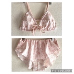 ゆるブラ&ふんどしパンツ 上下セット　リラックスブラ　リラックスショーツ　綿ちぢみ　ピンク　花柄