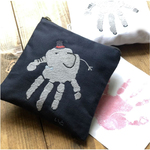 敬老の日の贈り物【オーダーメイド】手形アート象さんの刺繍ポーチ