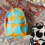大きなドットのラミネートキッズリュック 後姿にきゅんとなる＊^_^＊【オレンジ×アクア】