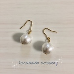 【送料無料】シンプルで上品♡ホワイト コットンパール    一粒ピアス