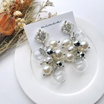 ［シルバー］ビジューパール×ガラスmixジャラジャラパール𓐍ピアス/イヤリング　　花嫁様にも♡ﾞ 金アレ対応
