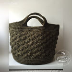 カーキ色☆コットンの糸の模様編みバッグ☆小さめ