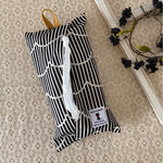 🌱エコ🌱箱なしティッシュケース　北欧雲ストライプ　ブラック　ねこちゃんタグ