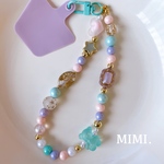 スマホハンドストラップ💚ビーズストラップ💜スマホストラップ 🩷ビーズキーホルダー🧸💚☺︎スマホ用タグ付☺︎/ MIMI.