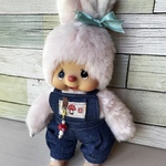 1229 みんなのサロペット　デニム 赤いきのこチャーム付き
