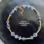 NC380-134ニュージェードyellow+vintage CLEAR*天然石ネックレス  *送料無料*