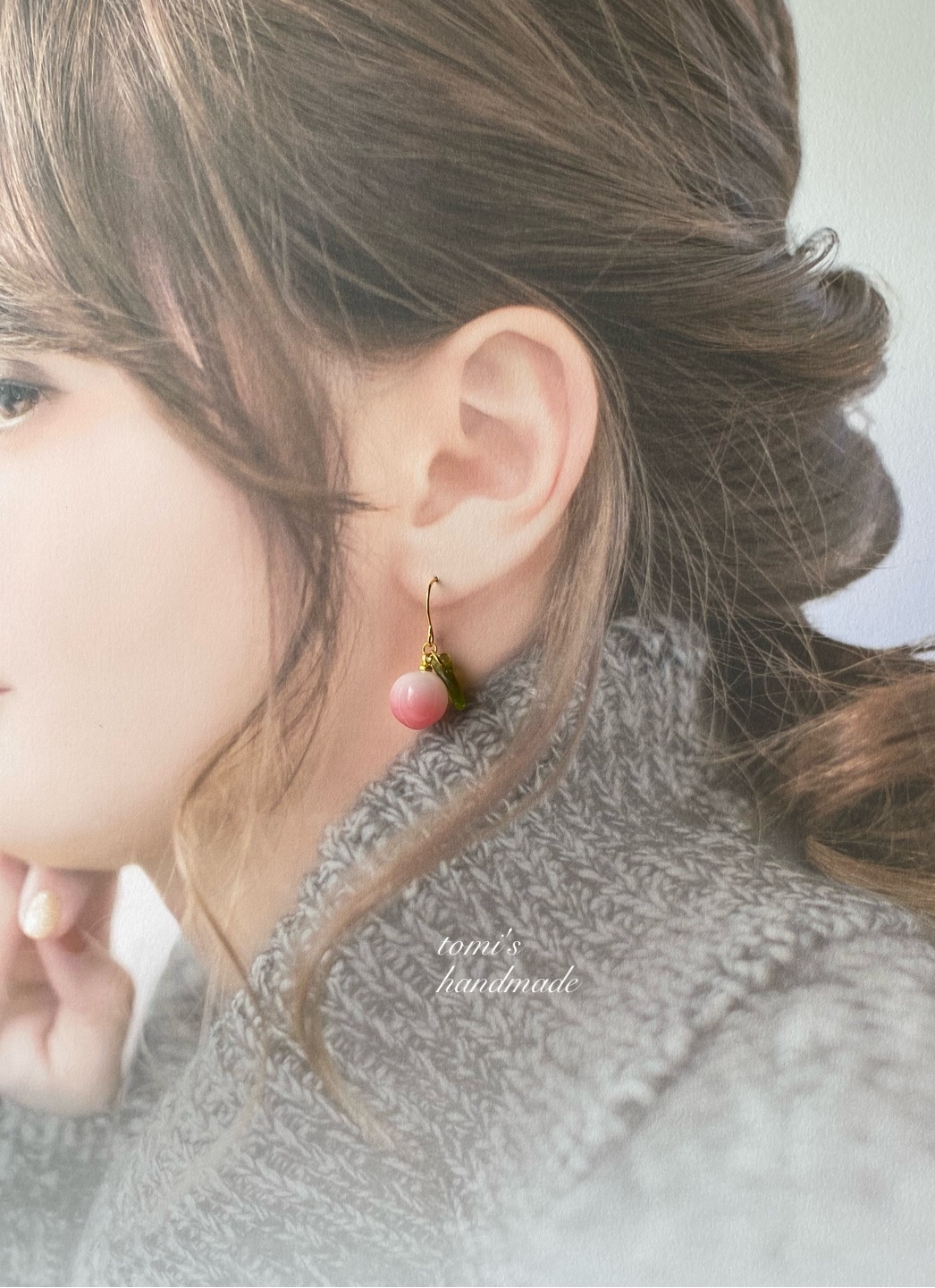 特集掲載】ガラスの食べごろ♡桃ピアス（イヤリング） 桃 ピーチ