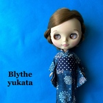 ブライス リカちゃん 服  着物 浴衣 紺ドット