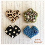 M様専用ページ　Flower Garden /Leopard Heart/Heart wave blue /Heart Black Dot ビーズ刺繍ブローチ