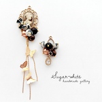 🤎 scorched caramel series ✵ カメオと天然石ビーズのアシンメトリー ピアス  /  イヤリング   蝶 レオパード ドット柄 ダルメシアンジャスパー