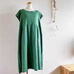 【☆】30％off フレンチスリーブタック切替ワンピース／グリーン