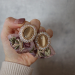 秋色　パープル刺繍リボンの　ピアス　イヤリング