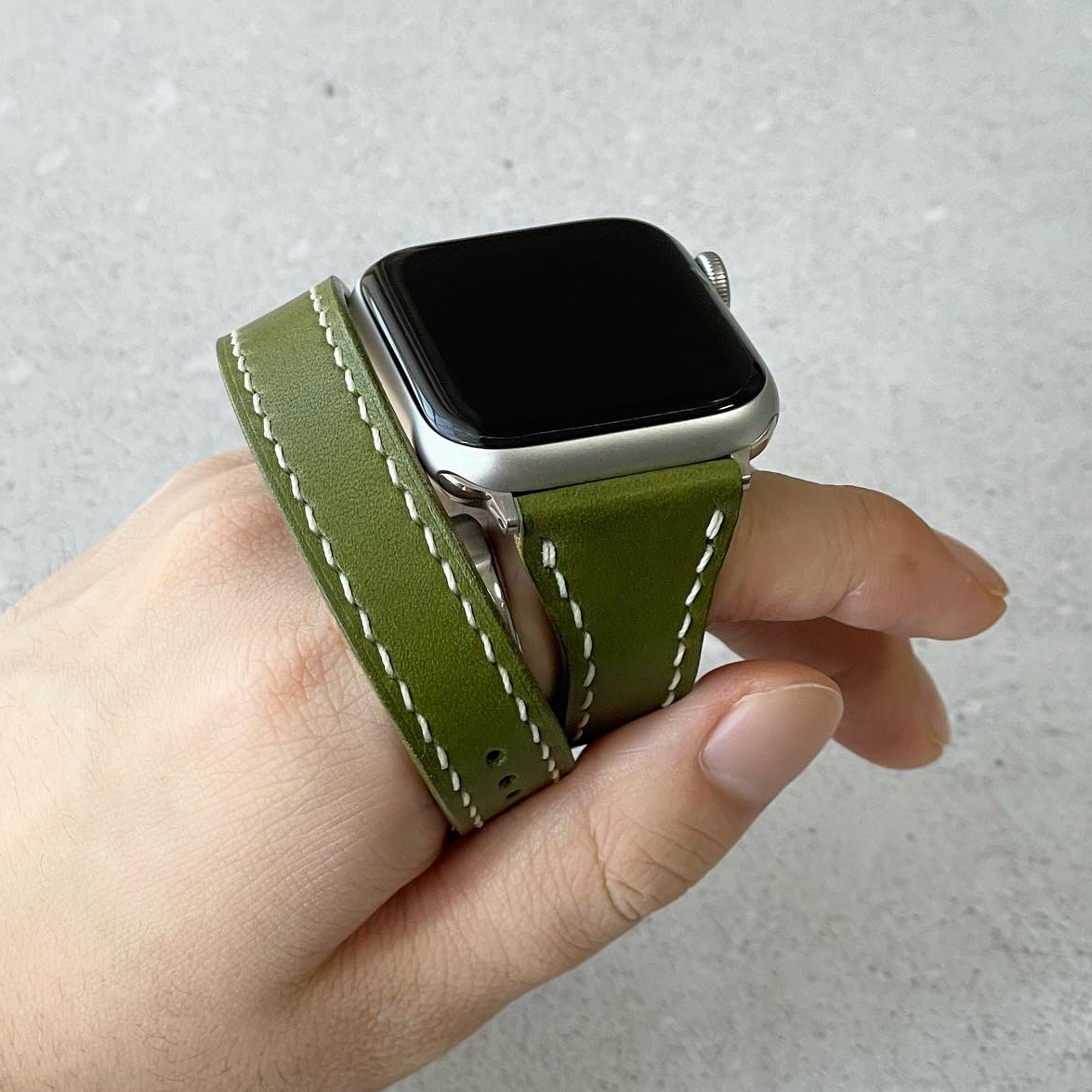 受注製作 Apple watch 二重巻き ウォッチバンド 腕時計ベルト グリーン