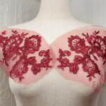 チュールコード刺繍モチーフ 1対 花 ワイン色 (MFLA92WNHLJL)