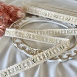100cm  インド刺繍リボン 1.5~2cm幅  チュール　ひし形柄  アイボリー  #nt26