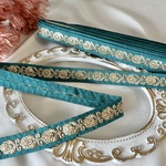 50cm  インド刺繍リボン  シルク　花柄  ターコイズ  #ns10