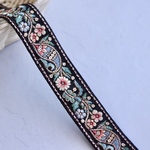 インド刺繍リボンᢂシルクフラワー②【ブラック】インド刺繍/刺繍リボン/刺繍/リボン/シルク/トリム/ブレード/チロリアンテープ/レース
