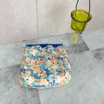 ☆送料無料　リバティ生地ホリーホックスの大きめのバネポーチ　14cm  ＊ホリーホックス　ブルーオレンジ