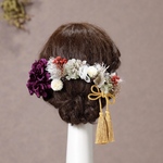 TENJIKUBOTANパープル 金箔プレゼント　卒業式　袴　振袖　成人式　ヘアドレス　ヘアパーツ　プリザーブドフラワー　ドライフラワーフラワー　金箔　水引