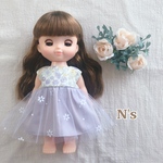 裏地付き♡くすみパープルとお花のチュールワンピース　ソラン♡メルちゃん  はなちゃん　26cmドール