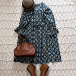 ※SALE 綿麻クラシカルワンピース　ネイビー