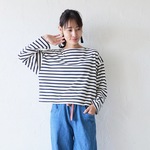 ﾓﾘﾉｶﾞｯｺｳ 誰にも似合う☆厚手コットンボーダーロンT（ネイビー×ホワイトボーダー）