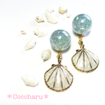 【夏はやっぱりシェル】クラッシュガラスとシェルのピアス